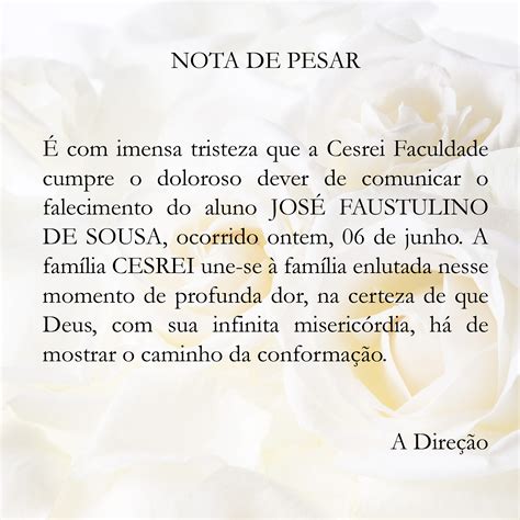 Notas de falecimento: textos com mensagens de pesar.